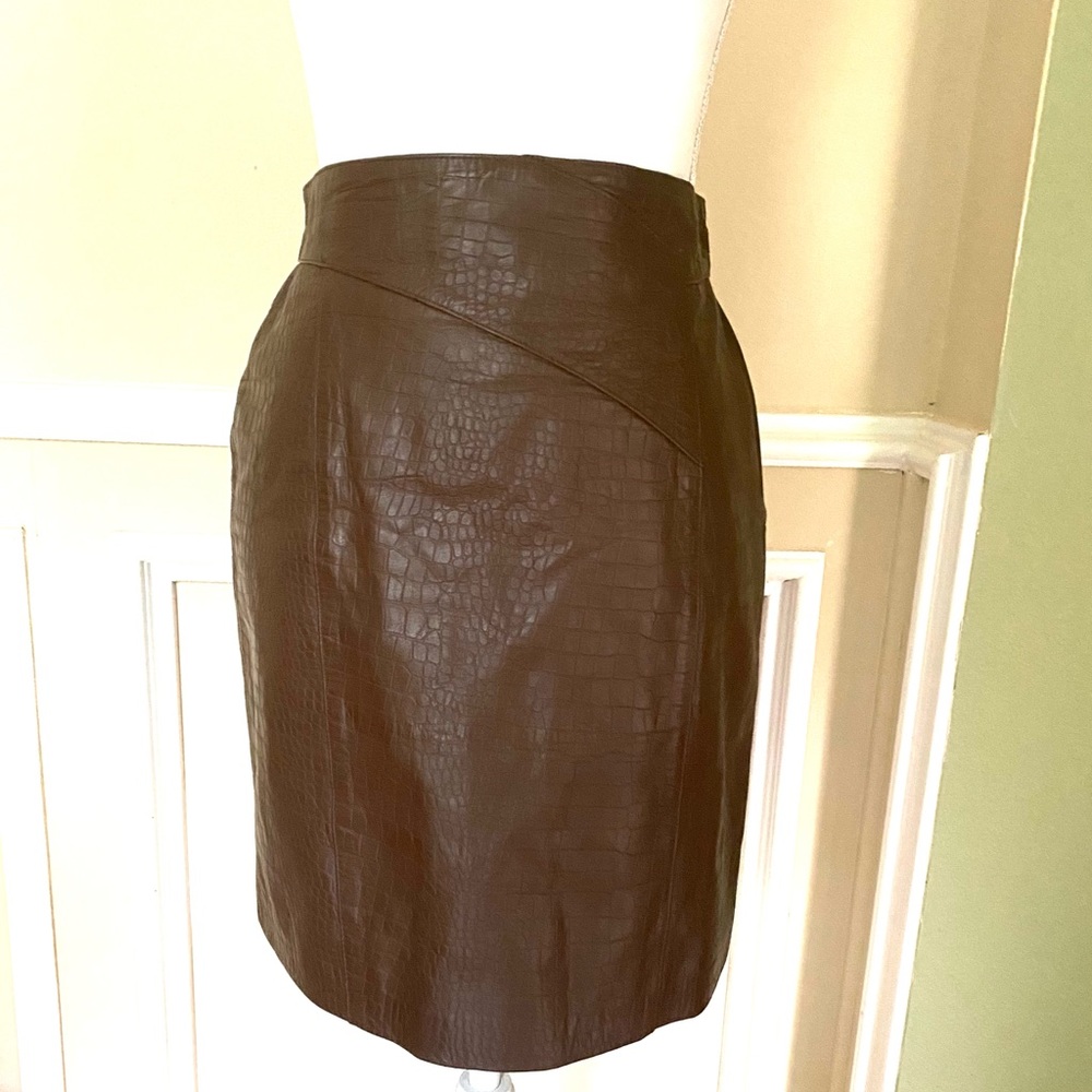 VINTAGE Toff’s Brown Croc Embossed Leather Skirt